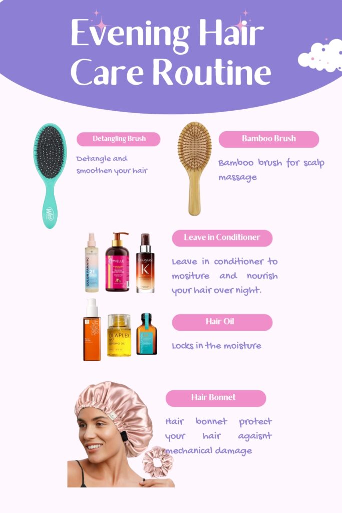 evening hair care routine for long and shiny hair 